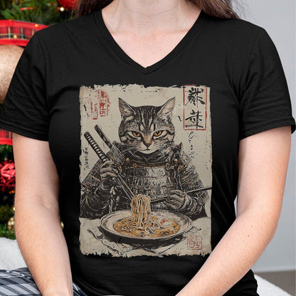 Cat Love Shirt, Funny Cat Lover Gift UnisexT-Shirt/Hoodie/Sweatshirt HLT00 - Samurai Cat Loves Ramen Funny Anime Japanese Artwork Samurai T-Shirt, Men, Black, X-Large