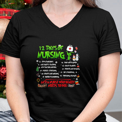 Funny Nurse Shirt, Nurse Unisex T-Shirt/Hoodie/Sweatshirt HLT00 - Nurses Merry Christmas Funny 12 Days of Nursing Xmas Pajamas T-Shirt