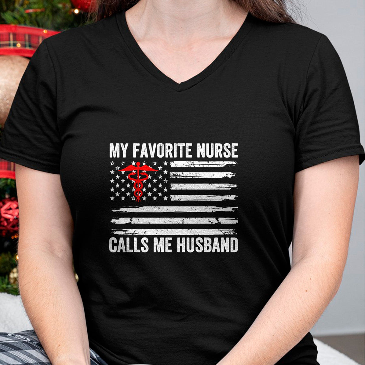 Funny Nurse Shirt, Nurse Unisex T-Shirt/Hoodie/Sweatshirt HLT00 - My Favorite Nurse Calls Me Husband American Flag Nurse Wife T-Shirt