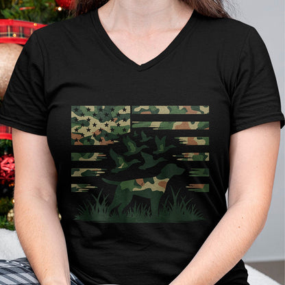 Funny Hunting Shirt, Gift For Hunting Lover Unisex T-Shirt/Hoodie/Sweatshirt HLT00 - Youth Camo Mallard Duck Hunting Dog Camouflage American Flag T-Shirt