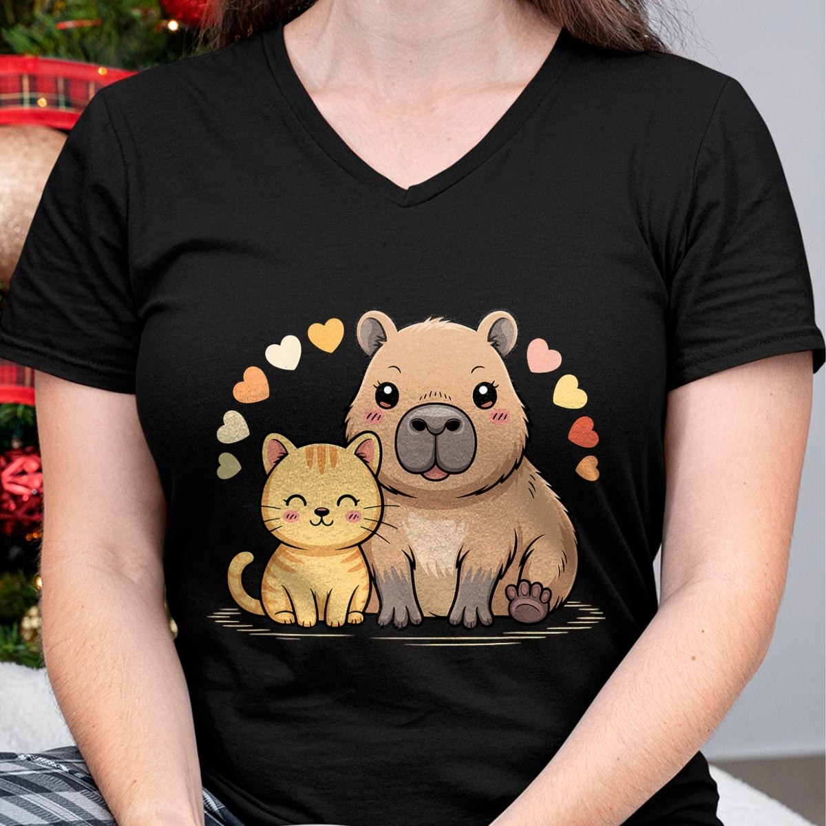 Cute Capybara Shirt, Funny Capybara Unisex T-Shirt/Hoodie/Sweatshirt HLT00 - Cute Cat and Capybara Friends Funny Pet Lovers Casual Wear T-Shirt