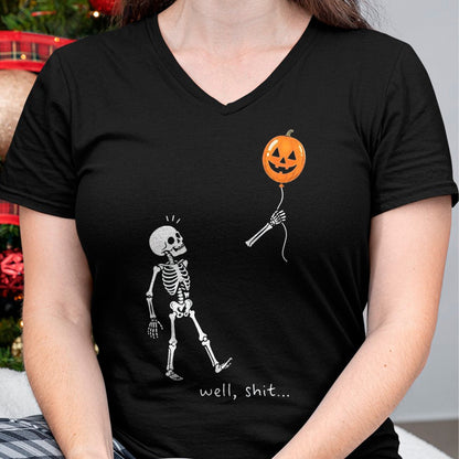 Best Thanksgiving Family Shirt , Funny Thanksgiving UnisexT-Shirt/Hoodie/Sweatshirt HLT00 - Well Shit Skeleton Holding Balloon Pumpkin Gothic Halloween T-Shirt, Men, Black, X-Large