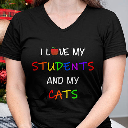 Cat Love Shirt, Funny Cat Lover Gift UnisexT-Shirt/Hoodie/Sweatshirt HLT00 - I Love My Students And My Cats Cute Teacher Cat T-Shirt