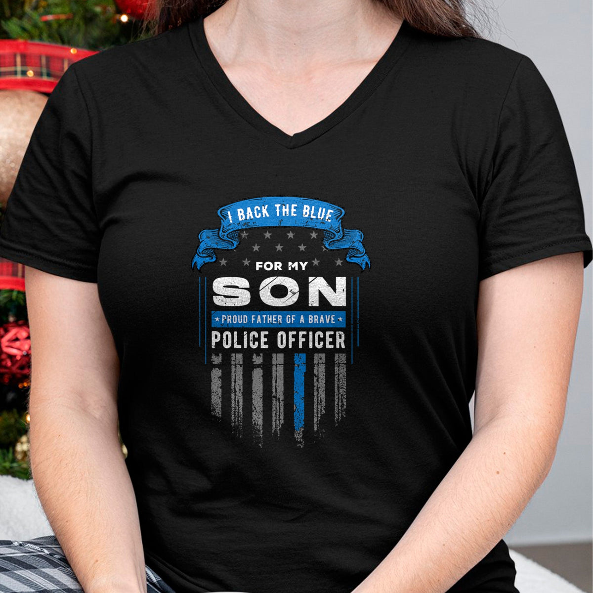 Gift for Dad Shirt, Funny Dad Unisex T-Shirt/Hoodie/Sweatshirt HLT00 – Police Officer I Back the Blue for my Son Proud Father T-Shirt