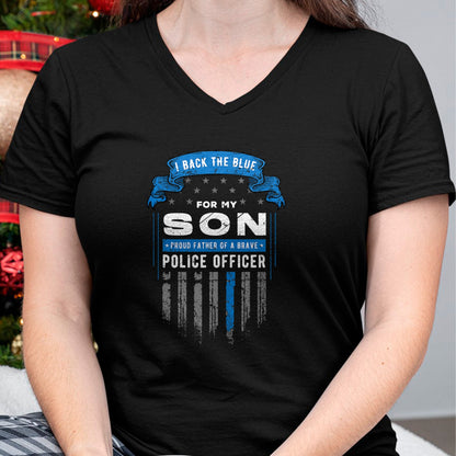 Gift for Dad Shirt, Funny Dad Unisex T-Shirt/Hoodie/Sweatshirt HLT00 – Police Officer I Back the Blue for my Son Proud Father T-Shirt