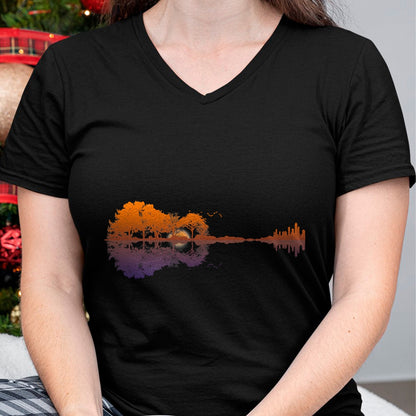 Guitar Lover Shirt, Funny Guitar UnisexT-Shirt/Hoodie/Sweatshirt HLT00 - Guitar Lake Reflections Music and Guitar Lover Guitar T-Shirt Small