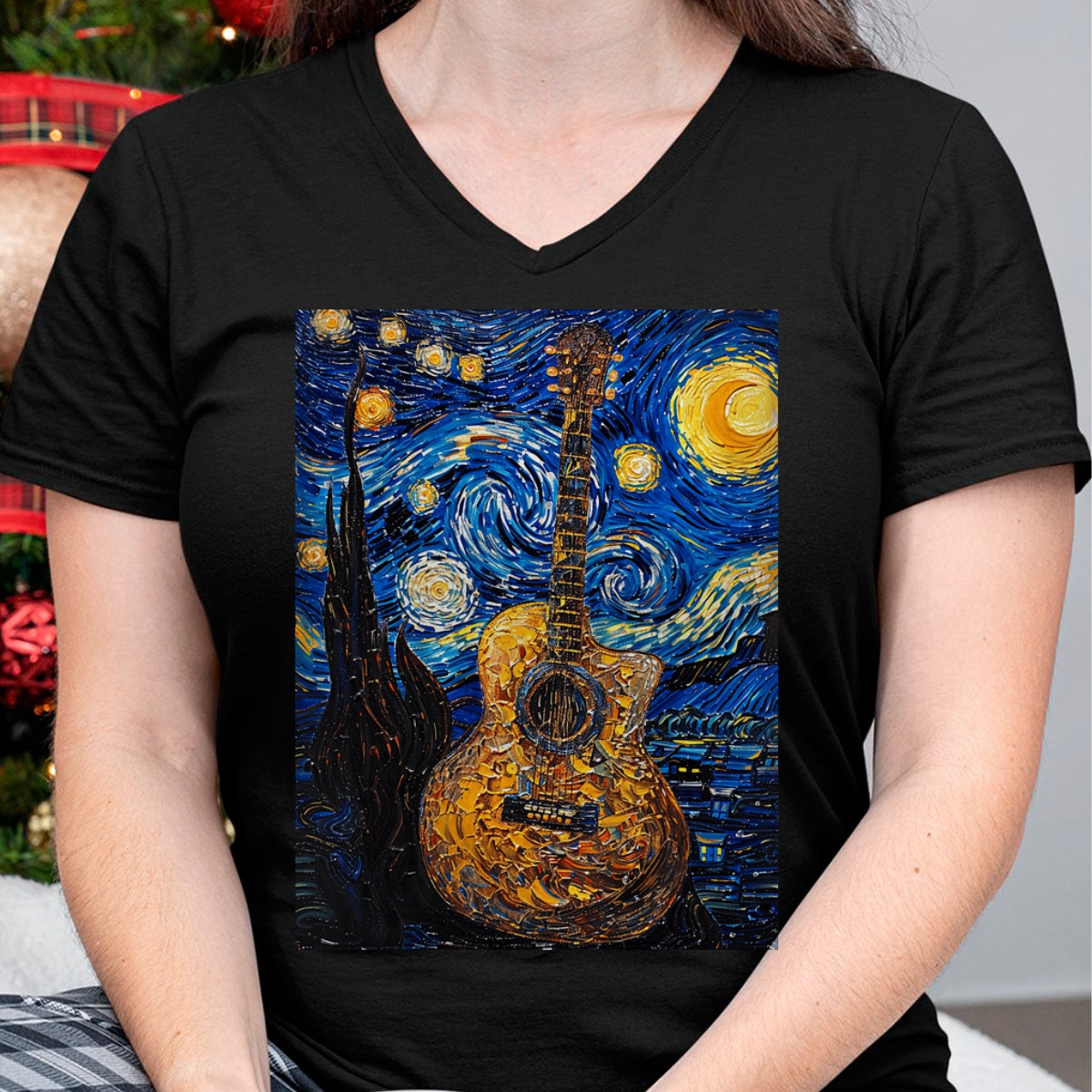 Guitar Lover Shirt, Funny Guitar UnisexT-Shirt/Hoodie/Sweatshirt HLT00 - Acoustic Guitar Van Gogh Starry Night T-Shirt