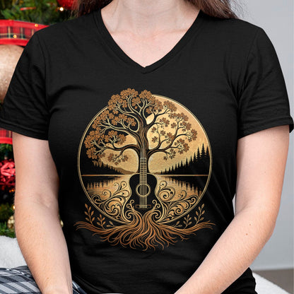 Guitar Lover Shirt, Funny Guitar UnisexT-Shirt/Hoodie/Sweatshirt HLT00 - Acoustic Guitar Tree by the Lake Roots Nature Music T-Shirt