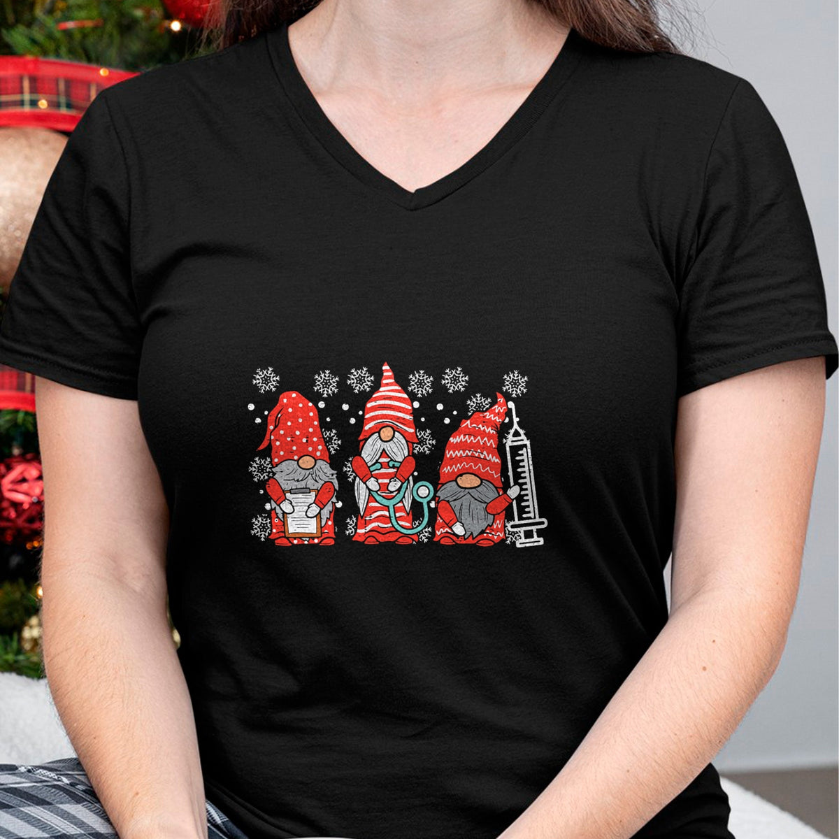 Funny Nurse Shirt, Nurse Unisex T-Shirt/Hoodie/Sweatshirt HLT00 - Nurse Christmas Gnomes Cute Xmas Scrub Top For Nurses Women T-Shirt (1)