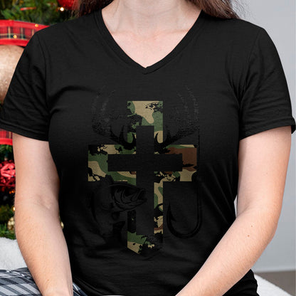 Best Thanksgiving Family Shirt , Funny Thanksgiving UnisexT-Shirt/Hoodie/Sweatshirt HLT00 - Youth Camo Faith Hunting Fishing Cross Hook Christian Jesus T-Shirt