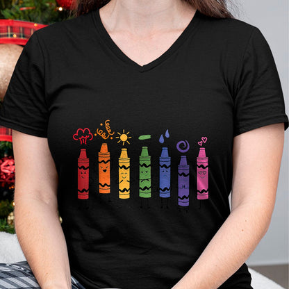 Best Teacher Shirt, Funny Teacher UnisexT-Shirt/Hoodie/Sweatshirt HLT00 - Mood Color Crayons Teacher T-Shirt