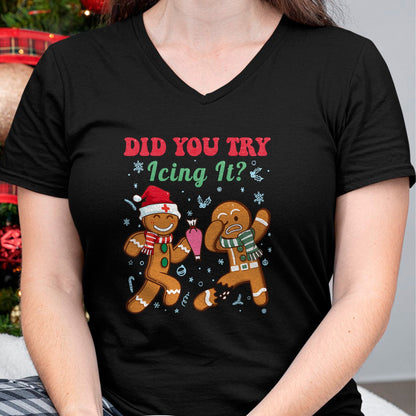 Funny Nurse Shirt, Nurse Unisex T-Shirt/Hoodie/Sweatshirt HLT00 - Funny Nurse Christmas Gingerbread Man Did You Try Icing It T-Shirt