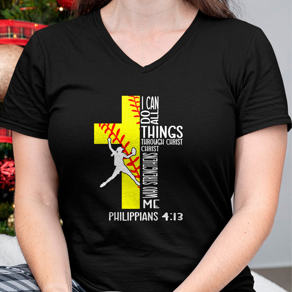 Christian Tee, Christian Faith Unisex T-Shirt/Hoodie/Sweatshirt HLT00 - I Can Do All Things Through Christ Softball Christian Bible T-Shirt
