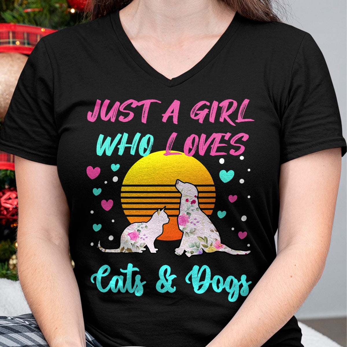 Cat Love Shirt, Funny Cat Lover Gift UnisexT-Shirt/Hoodie/Sweatshirt HLT00 - Just a Girl who Loves Cats and Dogs T-Shirt for Women T-Shirt (1)
