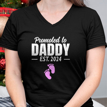 Gift for Dad Shirt, Funny Dad Unisex T-Shirt/Hoodie/Sweatshirt HLT00 – Promoted To Daddy Est 2024 Fathers Day First Time Dad Girl T-Shirt
