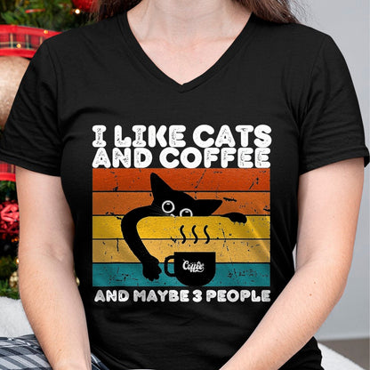 Cat Love Shirt, Funny Cat Lover Gift UnisexT-Shirt/Hoodie/Sweatshirt HLT00 - I Like Cats and Coffee and Maybe 3 People Funny Love Cats T-Shirt, Men, Dark Heather Grey, Large