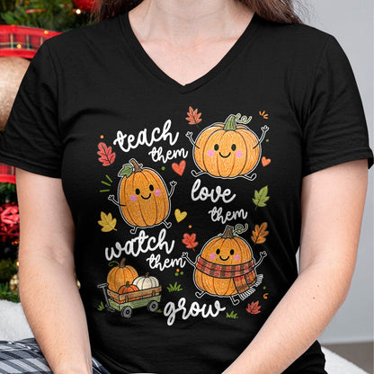 Best Teacher Shirt, Funny Teacher UnisexT-Shirt/Hoodie/Sweatshirt HLT00 - Teach Them Love Them Watch Them Grow Pumpkin Fall Teacher T-Shirt