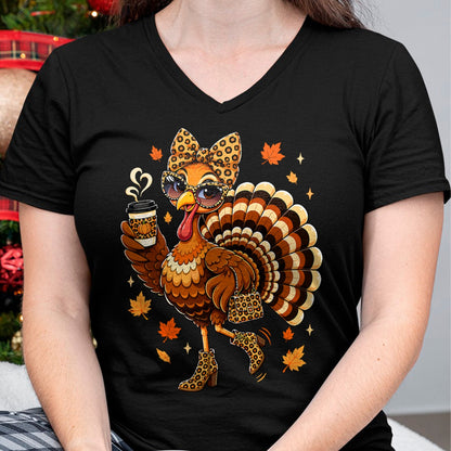 Best Thanksgiving Family Shirt , Funny Thanksgiving UnisexT-Shirt/Hoodie/Sweatshirt HLT00 - Leopard Turkey Drinking Coffee Women Thanksgiving Turkey Day T-Shirt