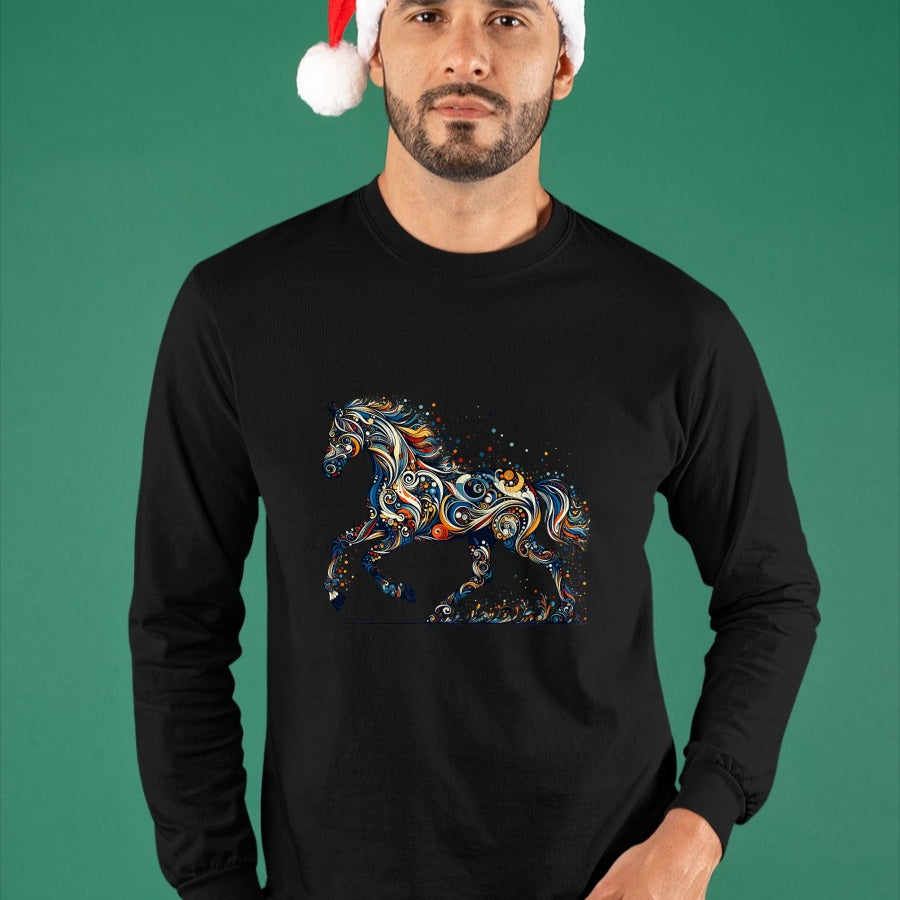 Best Horse Lover Shirt , Funny Horse UnisexT-Shirt/Hoodie/Sweatshirt HLT00 - Elegant Galloping Horse with Intricate Colorful Details Long Sleeve T-Shirt