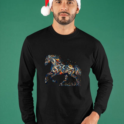 Best Horse Lover Shirt , Funny Horse UnisexT-Shirt/Hoodie/Sweatshirt HLT00 - Elegant Galloping Horse with Intricate Colorful Details Long Sleeve T-Shirt