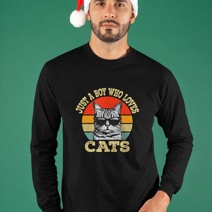 Cat Love Shirt, Funny Cat Lover Gift UnisexT-Shirt/Hoodie/Sweatshirt HLT00 - Vintage Just A Boy Who Loves Cats Boy Kid Cat Lover for Boys T-Shirt (1)