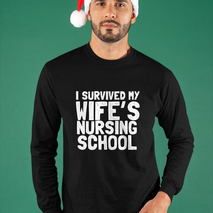 Funny Nurse Shirt, Nurse Unisex T-Shirt/Hoodie/Sweatshirt HLT00 - Survived my wife's nursing school for Husband Nurse T-Shirt
