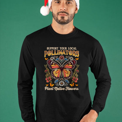 Native American T-Shirts, Vintage Native American Unisex T-Shirt/Hoodie/Sweatshirt HLT00 - Butterfly Support Local Pollinators Plants Native Flowers