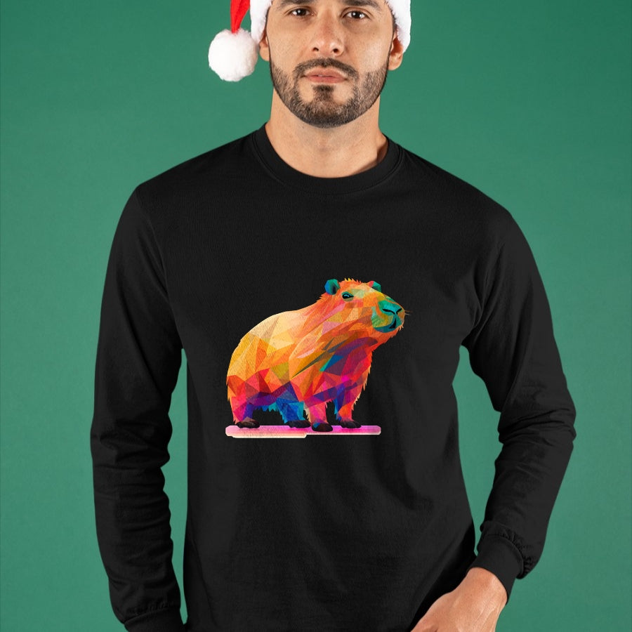 Cute Capybara Shirt, Funny Capybara Unisex T-Shirt/Hoodie/Sweatshirt HLT00 - Colorful Geometric Capybara Long Sleeve T-Shirt