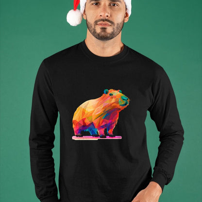 Cute Capybara Shirt, Funny Capybara Unisex T-Shirt/Hoodie/Sweatshirt HLT00 - Colorful Geometric Capybara Long Sleeve T-Shirt