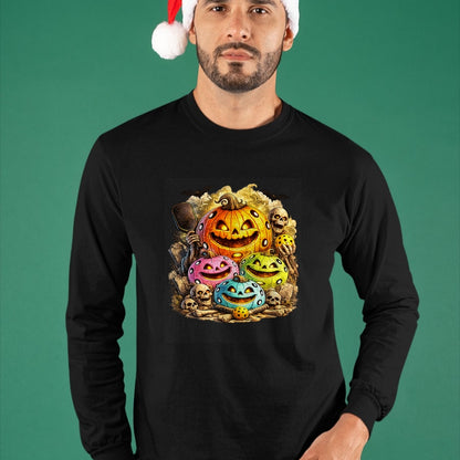 Funny Pickleball Shirt, Pickleball Lover Unisex T-Shirt/Hoodie/Sweatshirt HLT00 - Halloween Pickleball Pumpkins and Skeletons T-Shirt