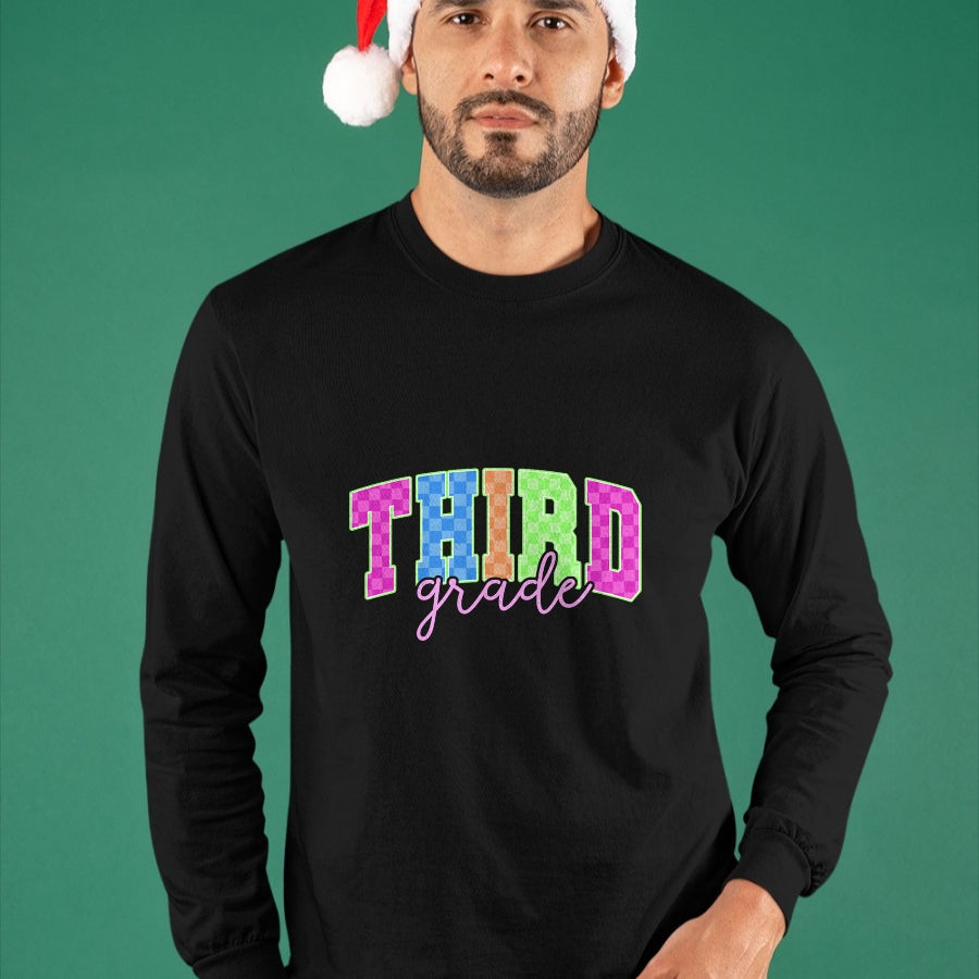 Best Student Shirt, Funny Back To School UnisexT-Shirt/Hoodie/Sweatshirt HLT00 - Back to School Neon Checkered Third Grade, Colorful Teacher T-Shirt