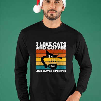 Cat Love Shirt, Funny Cat Lover Gift UnisexT-Shirt/Hoodie/Sweatshirt HLT00 - I Like Cats and Coffee and Maybe 3 People Funny Love Cats T-Shirt, Men, Black, 3X-Large