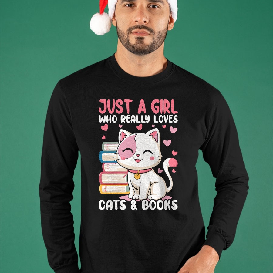 Cat Love Shirt, Funny Cat Lover Gift UnisexT-Shirt/Hoodie/Sweatshirt HLT00 - Girl Who Loves Cats and Books Cute T-Shirt