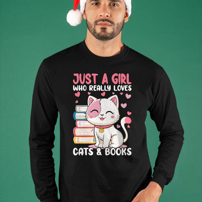 Cat Love Shirt, Funny Cat Lover Gift UnisexT-Shirt/Hoodie/Sweatshirt HLT00 - Girl Who Loves Cats and Books Cute T-Shirt