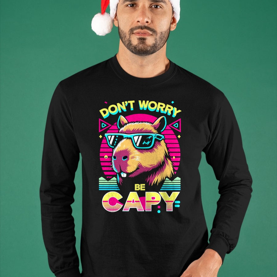 Cute Capybara Shirt, Funny Capybara Unisex T-Shirt/Hoodie/Sweatshirt HLT00 - Cool Capybara Retro Long Sleeve T-Shirt