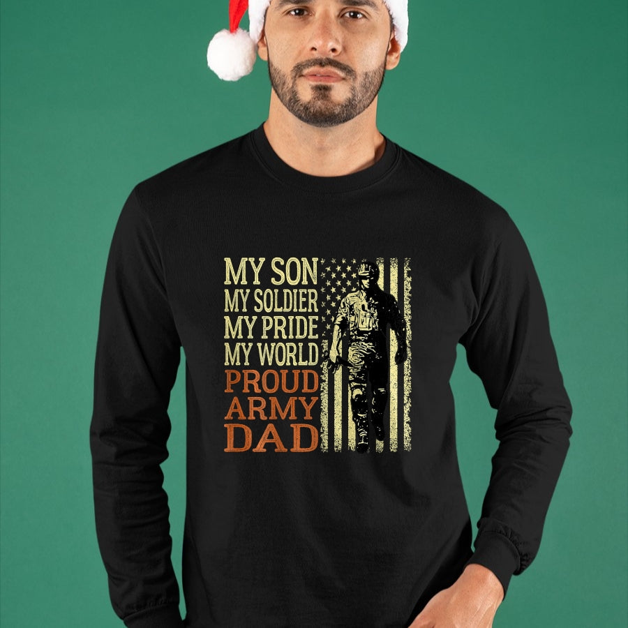 Gift for Dad Shirt, Funny Dad Unisex T-Shirt/Hoodie/Sweatshirt HLT00 – Mens My Son Is A Soldier Hero Proud Army Dad US Military Father T-Shirt