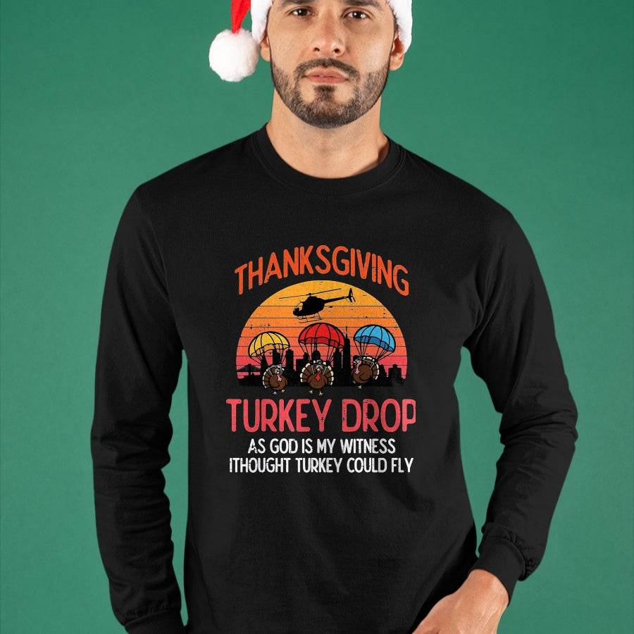 Best Thanksgiving Family Shirt , Funny Thanksgiving UnisexT-Shirt/Hoodie/Sweatshirt HLT00 - Thanksgiving Turkey Drop Retro Meme Fall Women Men Kids T-Shirt, Men, Black, 3X-Large