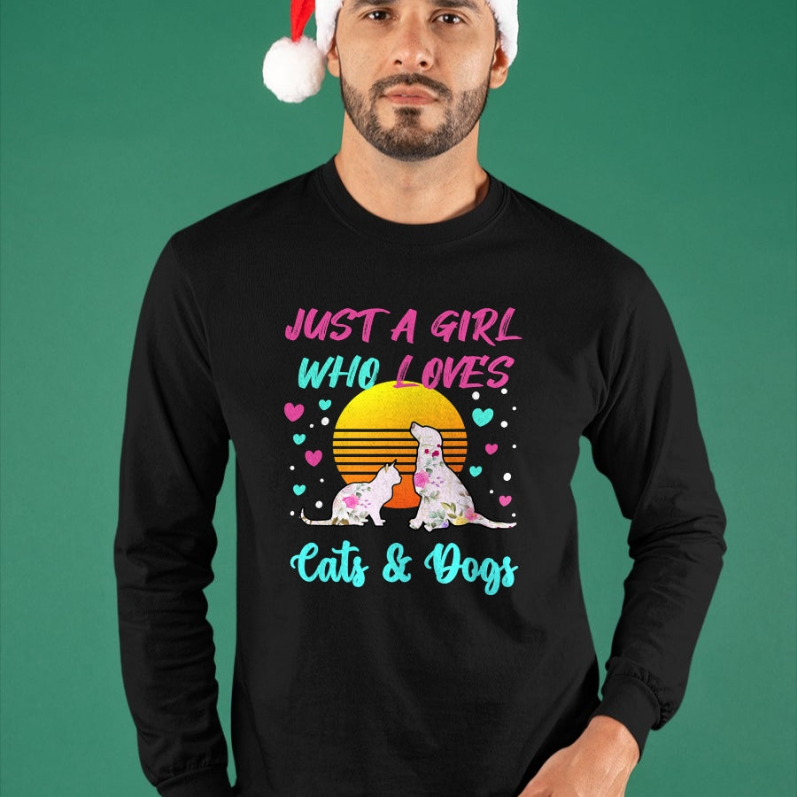 Cat Love Shirt, Funny Cat Lover Gift UnisexT-Shirt/Hoodie/Sweatshirt HLT00 - Just a Girl who Loves Cats and Dogs T-Shirt for Women T-Shirt