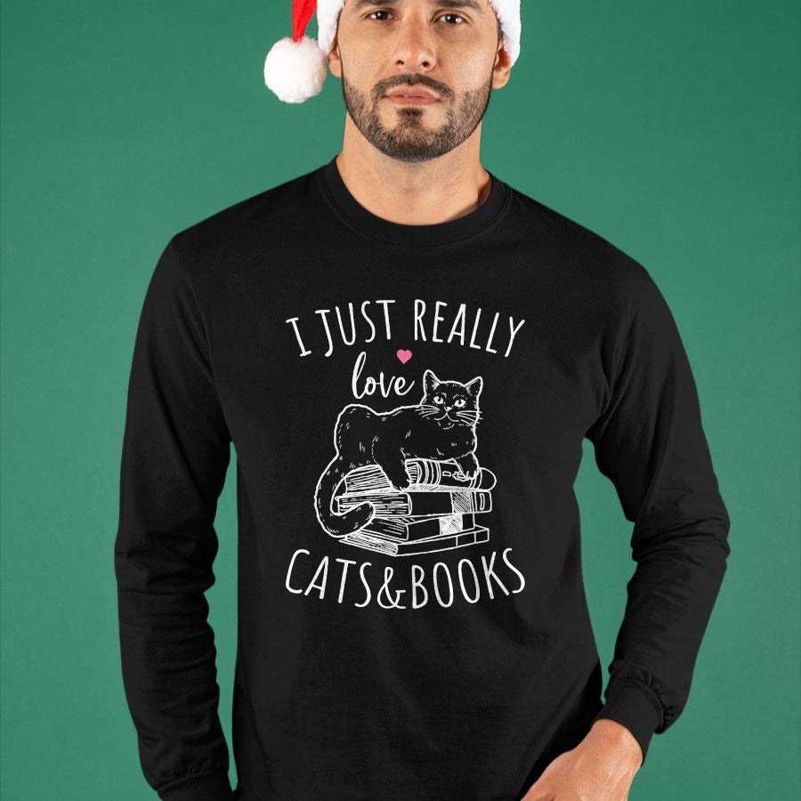 Cat Love Shirt, Funny Cat Lover Gift UnisexT-Shirt/Hoodie/Sweatshirt HLT00 - I Just Really Love Reading Books And Cats Funny Cat And book T-Shirt (1)