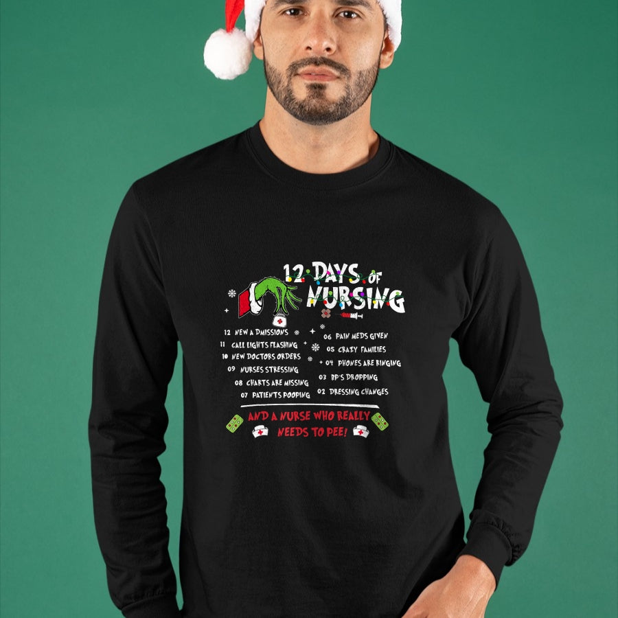 Funny Nurse Shirt, Nurse Unisex T-Shirt/Hoodie/Sweatshirt HLT00 - Nurses Merry Christmas Funny 12 Days of Nursing Xmas Women T-Shirt