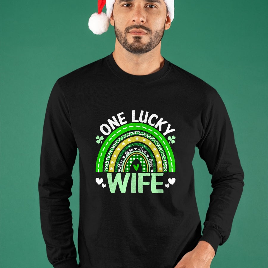 Best Wife Shirt, Wife and Husband Unisex T-Shirt/Hoodie/Sweatshirt HLT00 - Gift for wife T shirt, lucky wife   St Patricks Day Clover One Lucky Wife Rainbow Shamrock T-Shirt