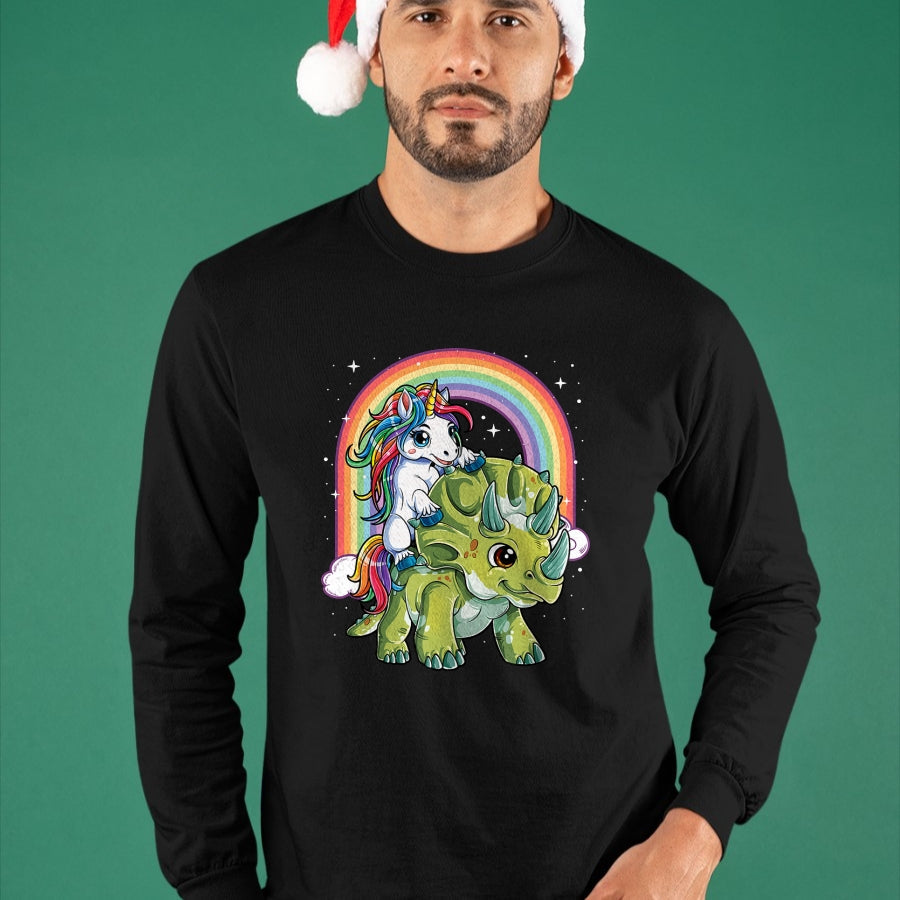 Best Dinosaur Lover Shirt, Funny Dinosaur UnisexT-Shirt/Hoodie/Sweatshirt HLT00 - Unicorn Riding Dinosaur Triceratops Funny Boys Girls Rainbow T-Shirt Small