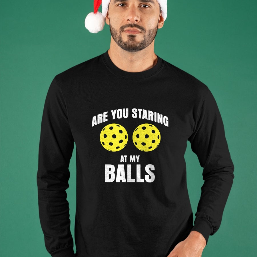 Funny Pickleball Shirt, Pickleball Lover Unisex T-Shirt/Hoodie/Sweatshirt HLT00 - are You Staring at My Balls Funny Pickle Ball T-Shirt