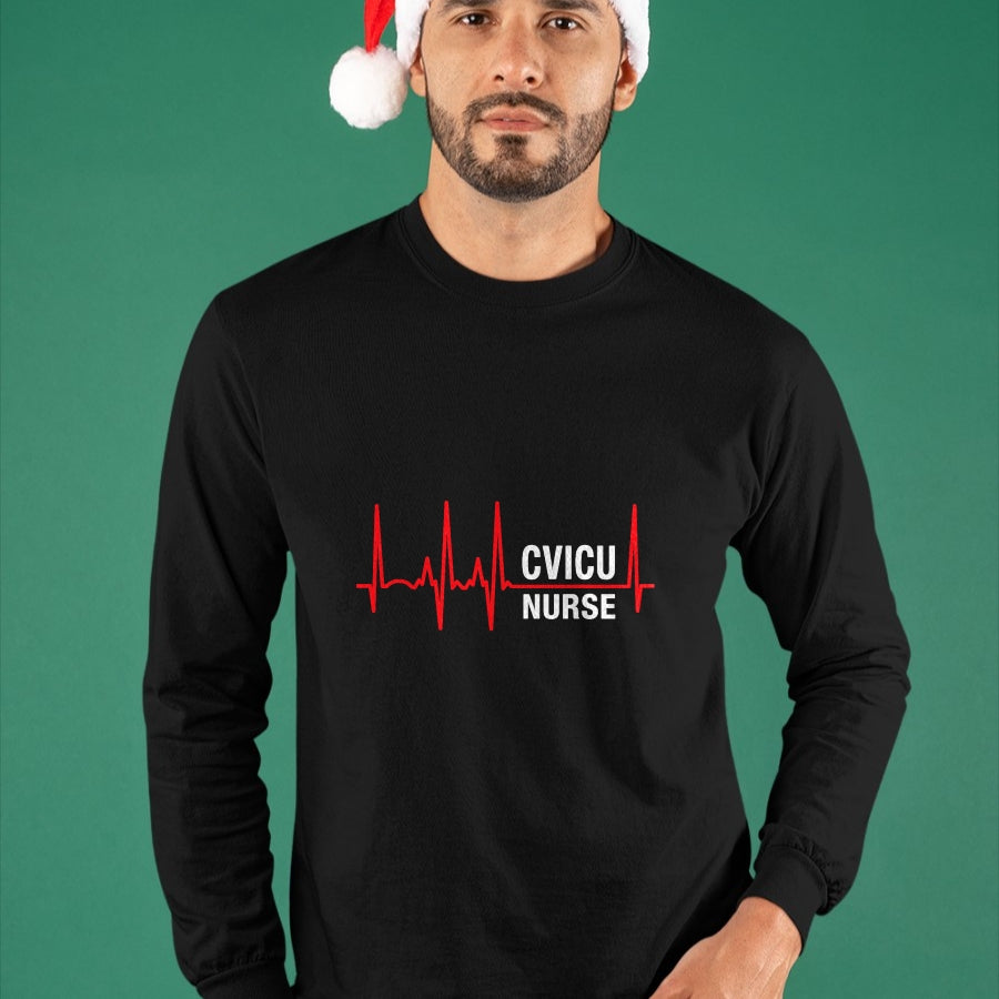 Funny Nurse Shirt, Nurse Unisex T-Shirt/Hoodie/Sweatshirt HLT00 - CVICU Nurse Cardiovascular ICU Nurse Heartbeat T-Shirt