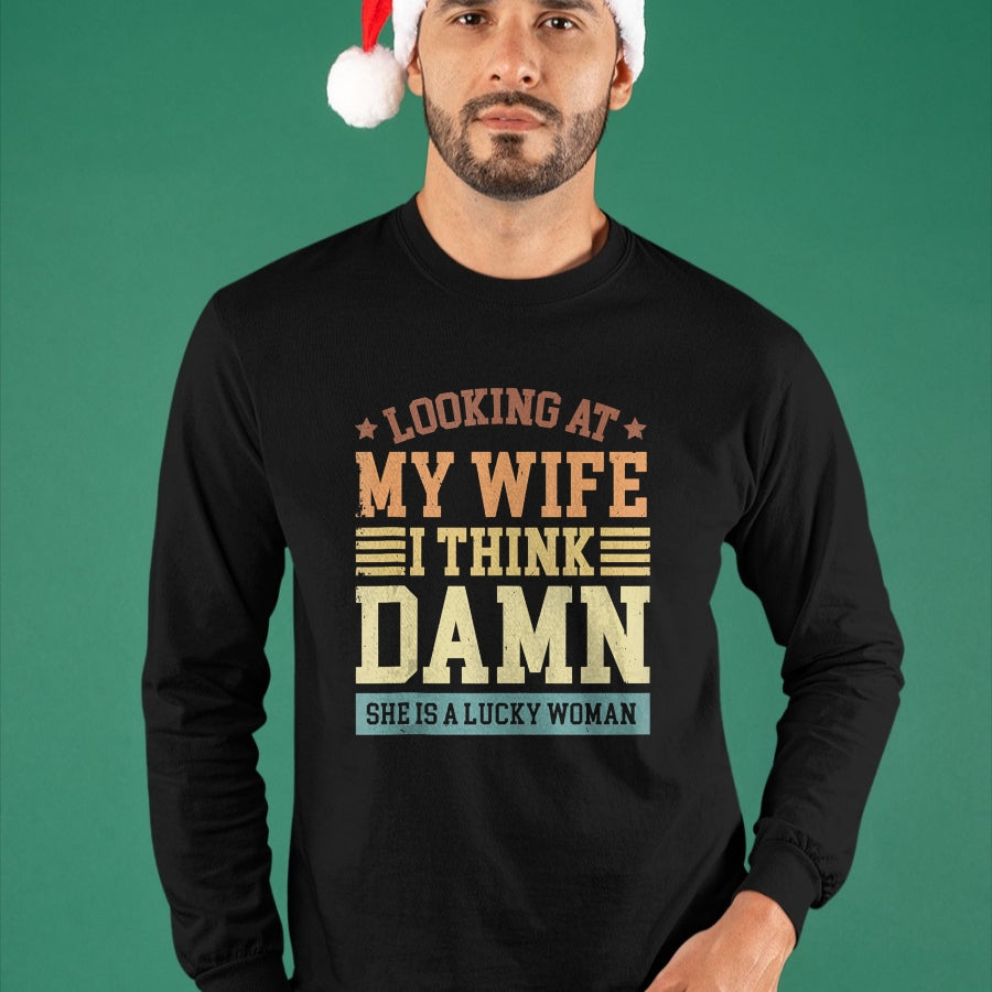 Best Wife Shirt, Wife and Husband Unisex T-Shirt/Hoodie/Sweatshirt HLT00 - Gift for wife T shirt, lucky wife   Looking At My Wife I Think Damn She Is A Lucky Woman Tank Top