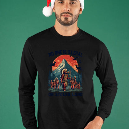 Native American T-Shirts, Vintage Native American Unisex T-Shirt/Hoodie/Sweatshirt HLT00 - Native Americans No One Is Illegal on Stolen Land