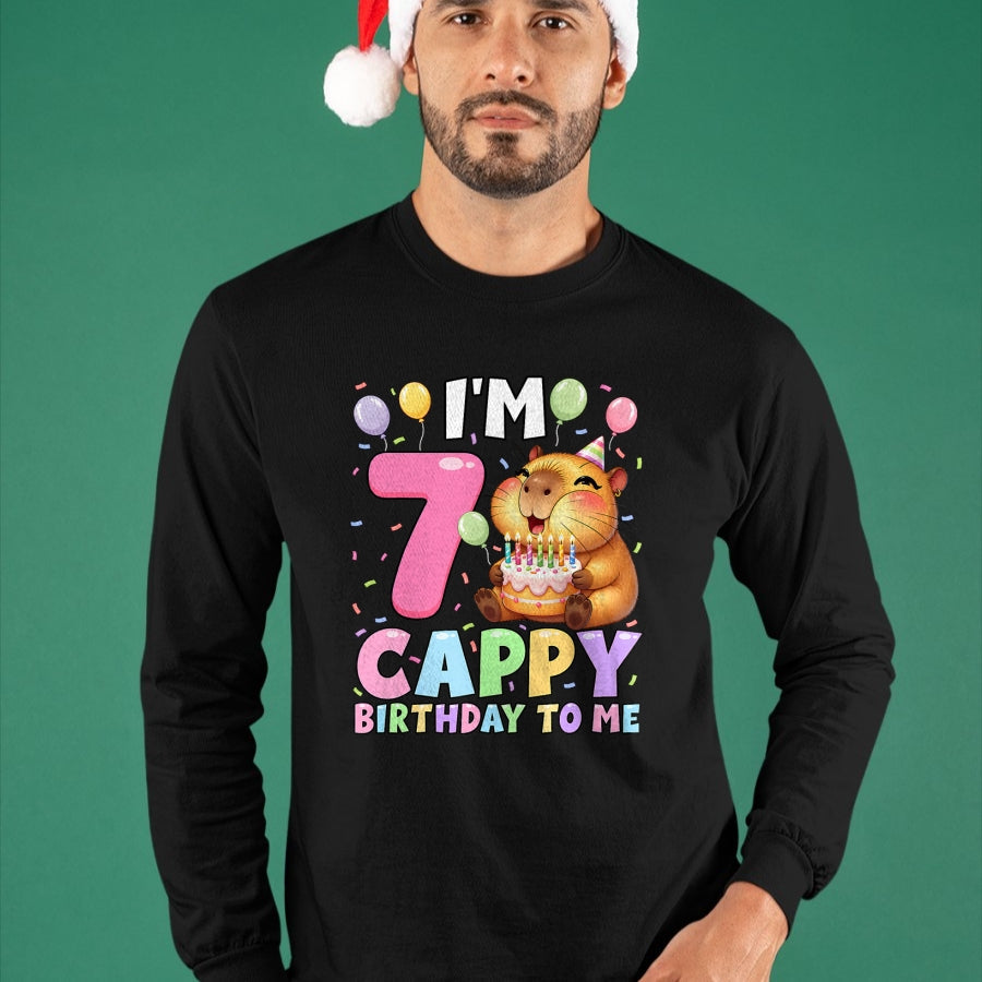 Cute Capybara Shirt, Funny Capybara Unisex T-Shirt/Hoodie/Sweatshirt HLT00 - Kawaii Girl Capybara 7th Birthday to Me Balloons Capy Cake T-Shirt