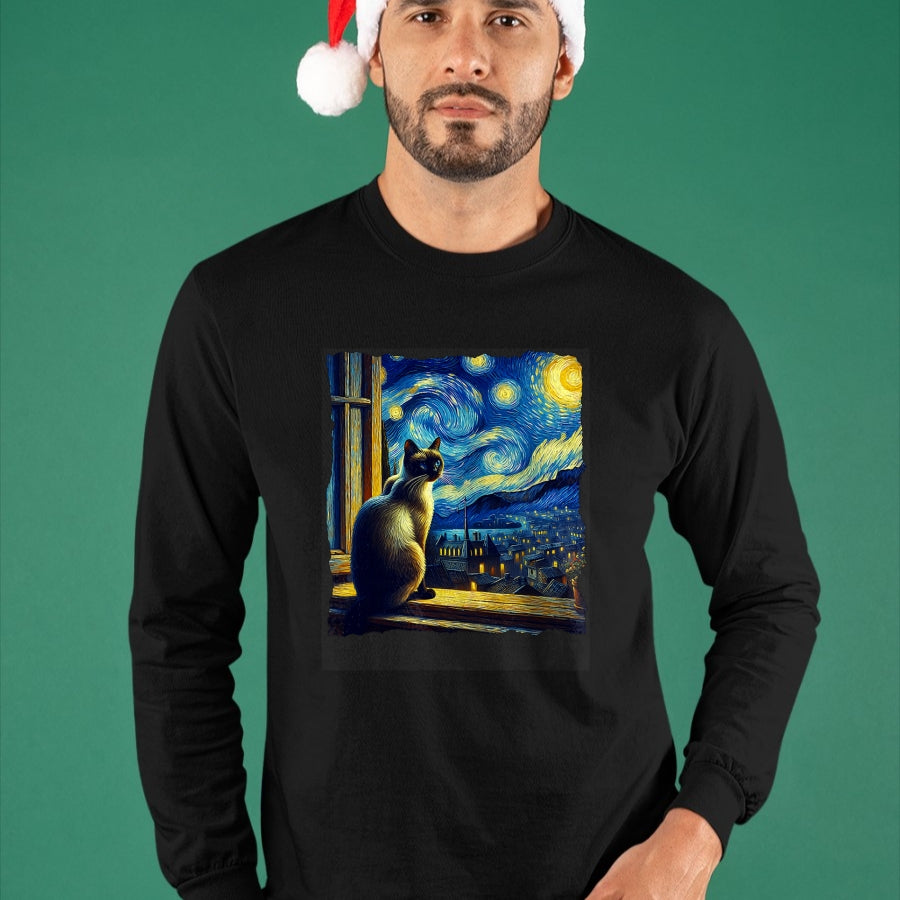 Cat Love Shirt, Funny Cat Lover Gift UnisexT-Shirt/Hoodie/Sweatshirt HLT00 - Cat Siamese Cat Starry Night Siamese T-Shirt (1)