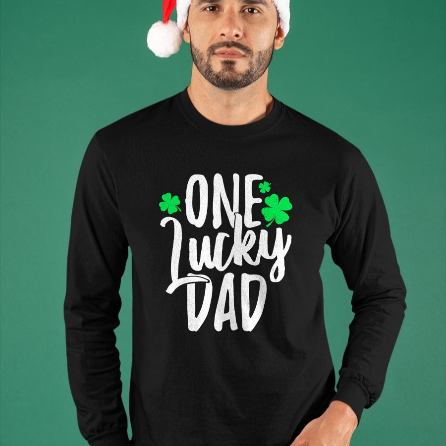 Gift for Dad Shirt, Funny Dad Unisex T-Shirt/Hoodie/Sweatshirt HLT00 – One Lucky Dad St. Patrick_s Day Shamrock Family Pajama T-Shirt