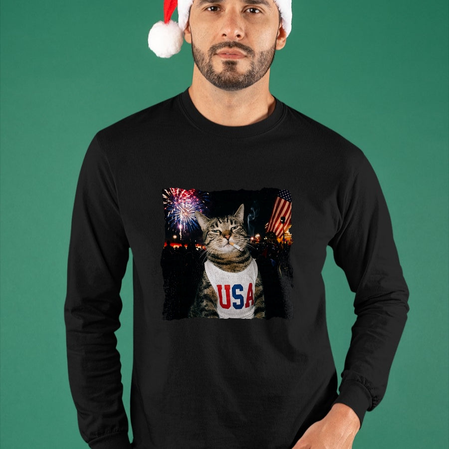 Cat Love Shirt, Funny Cat Lover Gift UnisexT-Shirt/Hoodie/Sweatshirt HLT00 - Patriotic Smoking cat T-Shirt